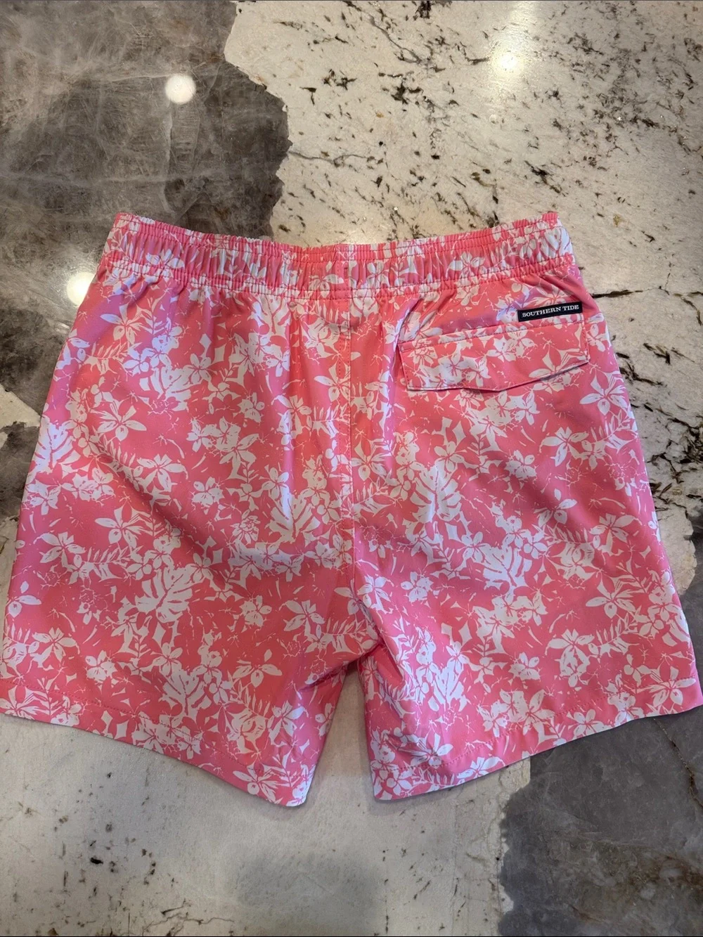 Southern Tide Pink & White Floral Kids Swim Trunks